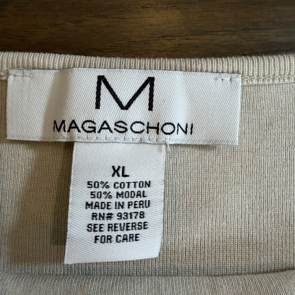Magaschoni Beige Cowl Neck Short Sleeve Top Cotton Modal Blend Size XL - Picture 2 of 5